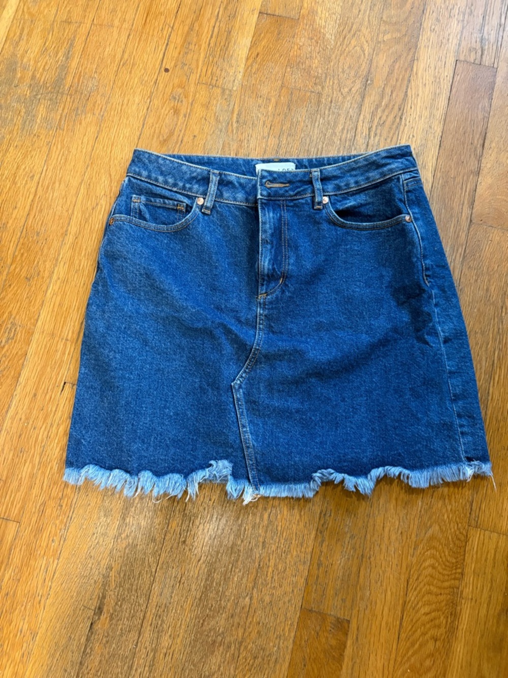 LOFT Dark Blue Denim Mini Skirt with Frayed Hem